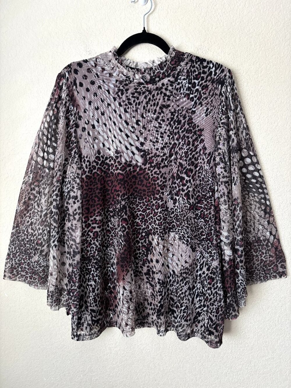 Chico's XL Boho Animal Print Mesh Flowy Kimono Sleeve Blouse Top